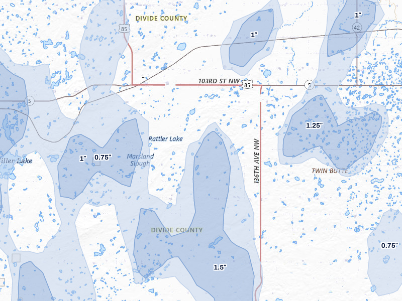NEXRAD radar-signature map of the hail storm over Fortuna, ND on Jun 27, 2026
