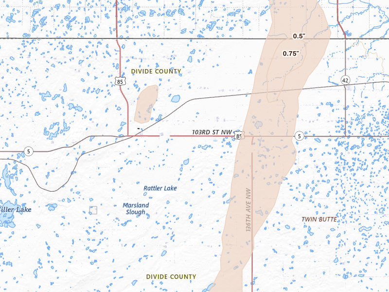 Radar-estimated hail-size map of the storm over Fortuna, ND