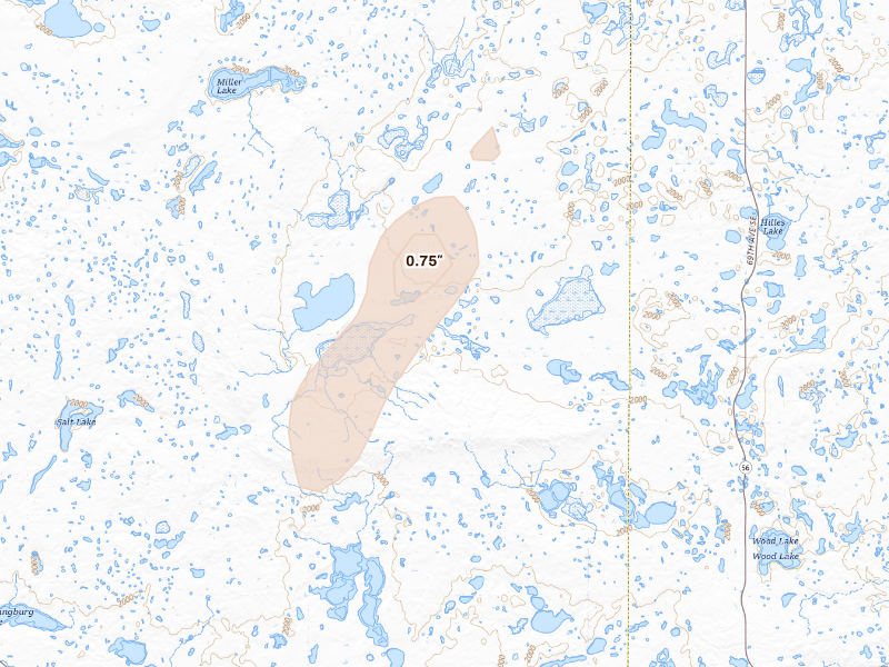 Radar-estimated hail-size map of the storm over Fredonia, ND