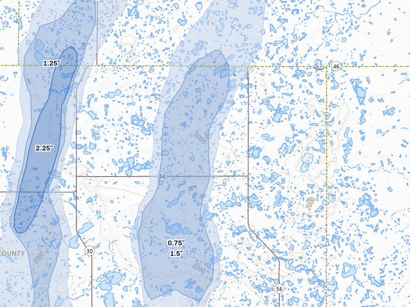 NEXRAD radar-signature map of the hail over Gackle, ND