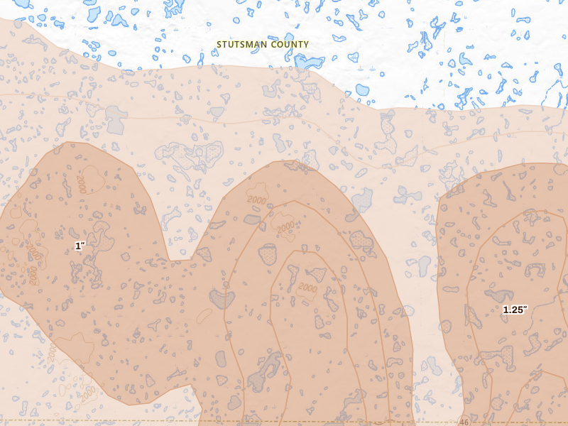 Radar-estimated hail-size map of the storm over Gackle, ND on Jul 24, 2026