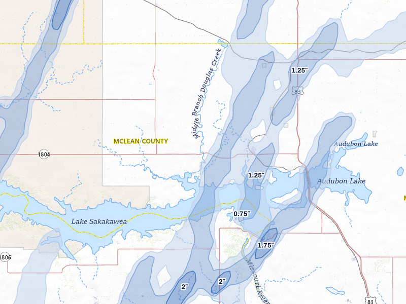 NEXRAD radar-signature map of the hail storm over Garrison, ND on Jun 9, 2026