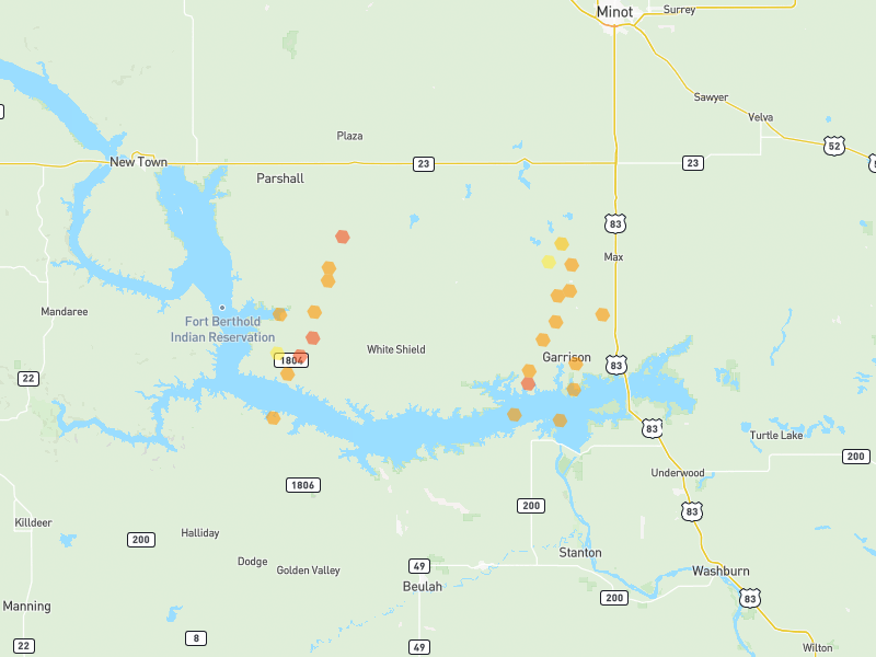 Hail map of Garrison, ND on Jun 9, 2026, hail up to 1.5"