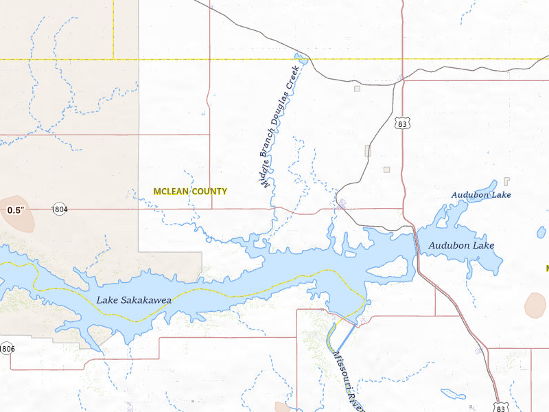 Radar-estimated hail-size map of the storm over Garrison, ND on Jun 27, 2026