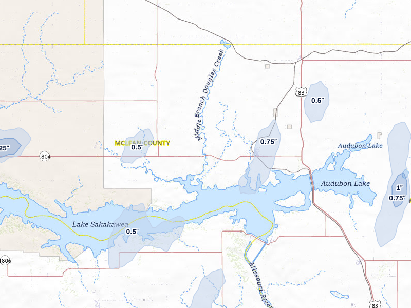 NEXRAD radar-signature map of the hail storm over Garrison, ND on Jun 27, 2026