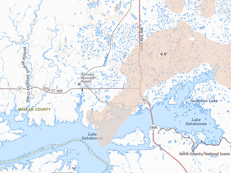 Radar-estimated hail-size map of the storm over Garrison, ND