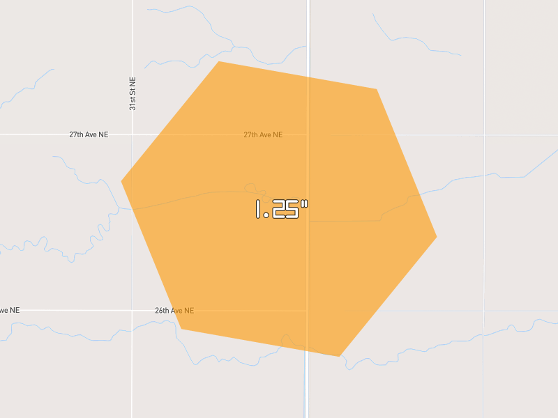 Hail map of Gilby, ND on Jul 25, 2026, hail up to 1.25"