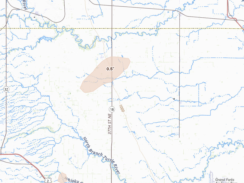 Radar-estimated hail-size map of the storm over Gilby, ND