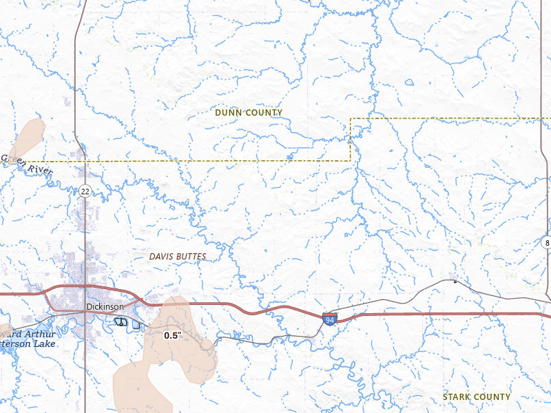 Radar-estimated hail-size map of the storm over Gladstone, ND on Jun 2, 2026