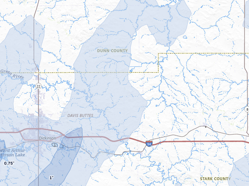 NEXRAD radar-signature map of the hail over Gladstone, ND
