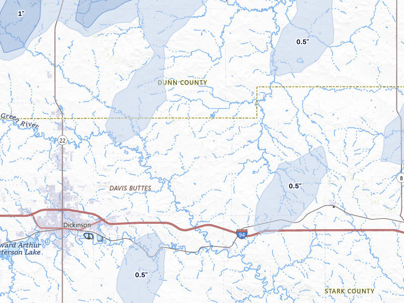 NEXRAD radar-signature map of the hail storm over Gladstone, ND on Jun 27, 2026