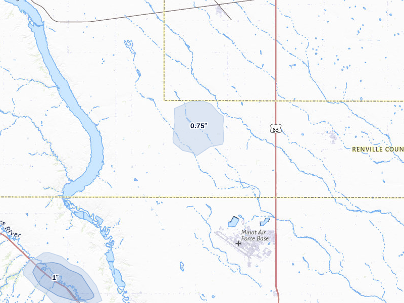 NEXRAD radar-signature map of the hail storm over Glenburn, ND on Jun 27, 2026