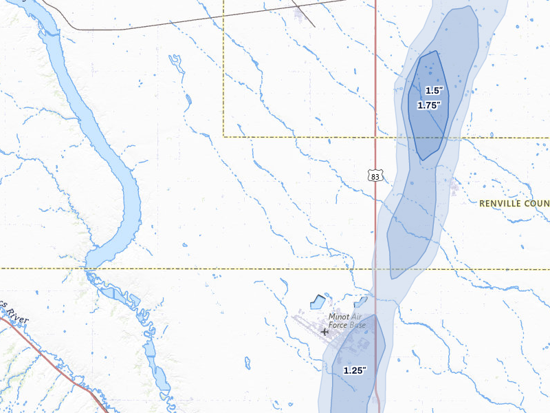 NEXRAD radar-signature map of the hail storm over Glenburn, ND on Jun 28, 2026