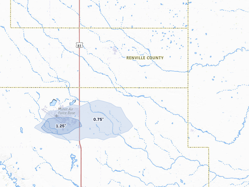 NEXRAD radar-signature map of the hail storm over Glenburn, ND on Sep 6, 2026