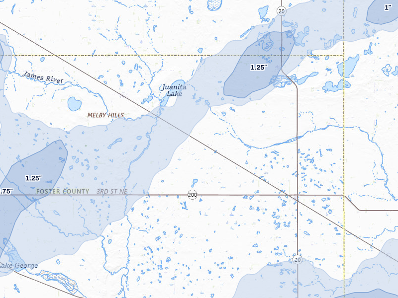 NEXRAD radar-signature map of the hail storm over Glenfield, ND on Jun 29, 2026