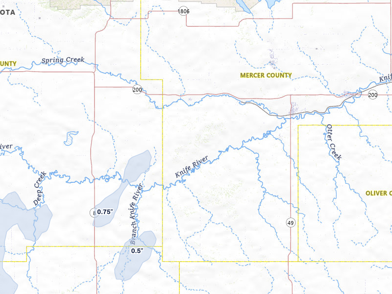NEXRAD radar-signature map of the hail over Golden Valley, ND