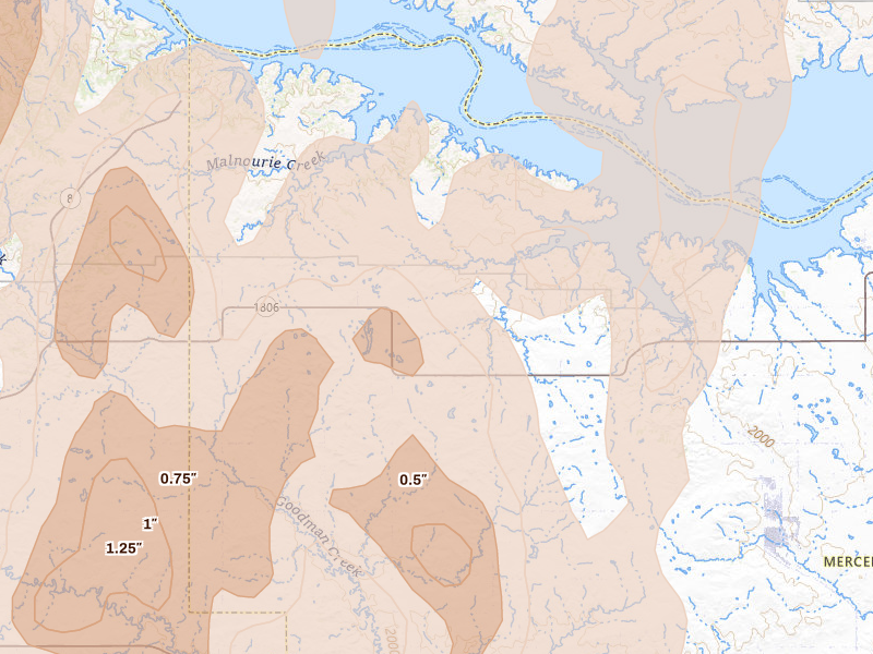 Radar-estimated hail-size map of the storm over Golden Valley, ND on Jun 7, 2026