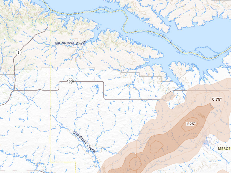 Radar-estimated hail-size map of the storm over Golden Valley, ND on Jun 28, 2026