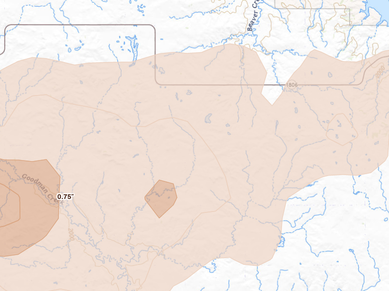 Radar-estimated hail-size map of the storm over Golden Valley, ND