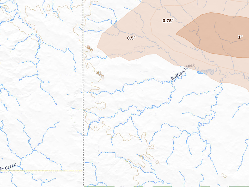 Radar-estimated hail-size map of the storm over Golva, ND on Aug 11, 2026