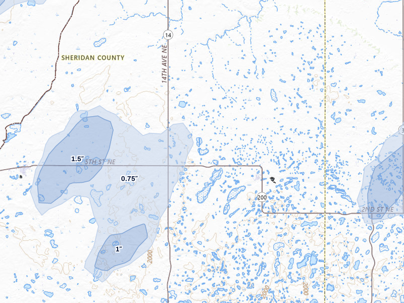 NEXRAD radar-signature map of the hail over Goodrich, ND