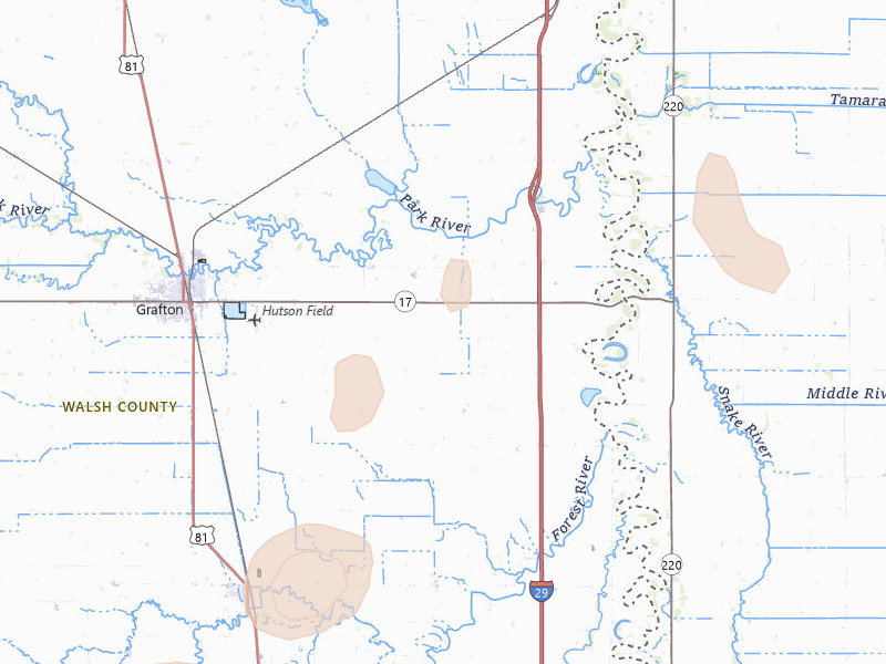 Radar-estimated hail-size map of the storm over Grafton, ND on Jun 29, 2026