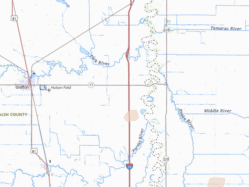 Radar-estimated hail-size map of the storm over Grafton, ND on Aug 17, 2026