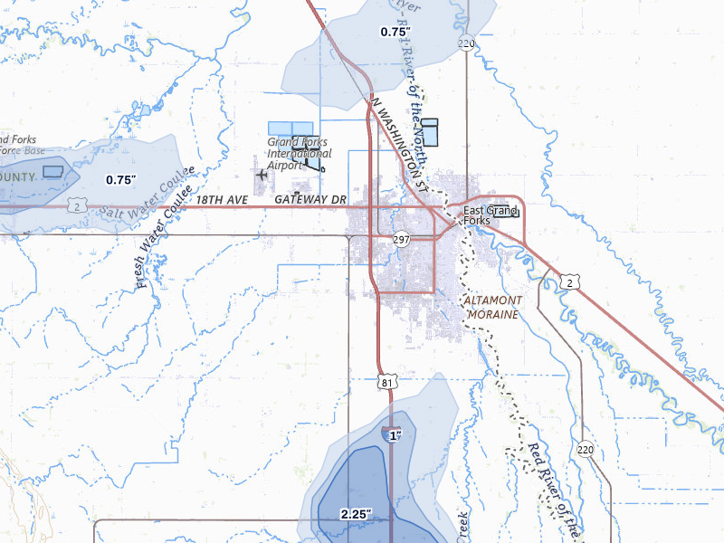 NEXRAD radar-signature map of the hail storm over Grand Forks, ND on Jul 30, 2026
