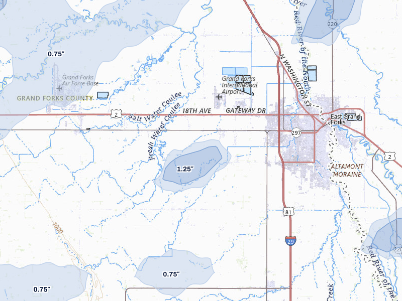 NEXRAD radar-signature map of the hail storm over Grand Forks, ND on Sep 3, 2026