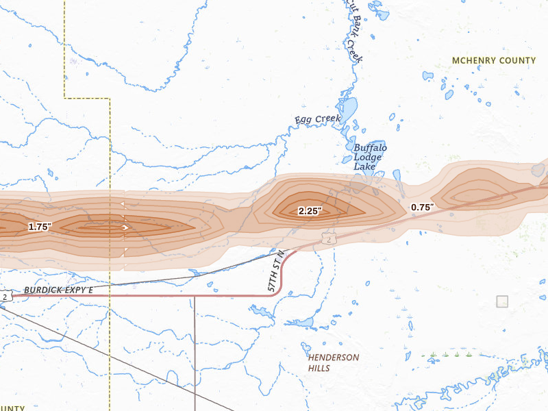Radar-estimated hail-size map of the storm over Granville, ND
