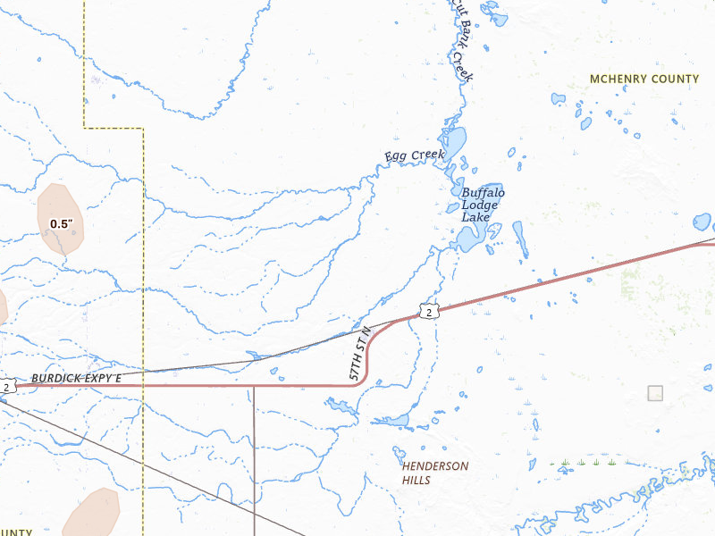 Radar-estimated hail-size map of the storm over Granville, ND on Jun 2, 2026