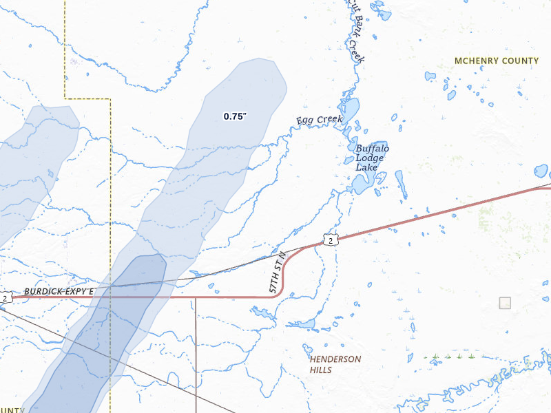 NEXRAD radar-signature map of the hail over Granville, ND