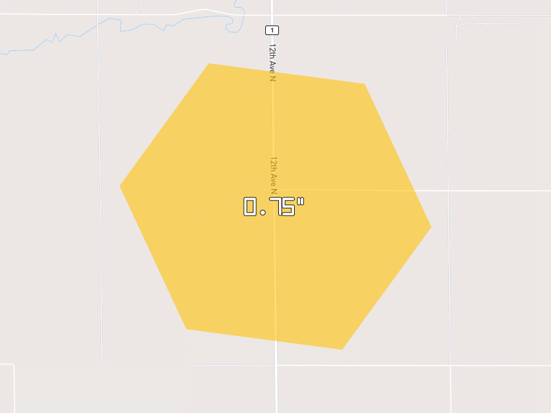 Hail map of Granville, ND on Jun 28, 2026, hail up to 0.75"