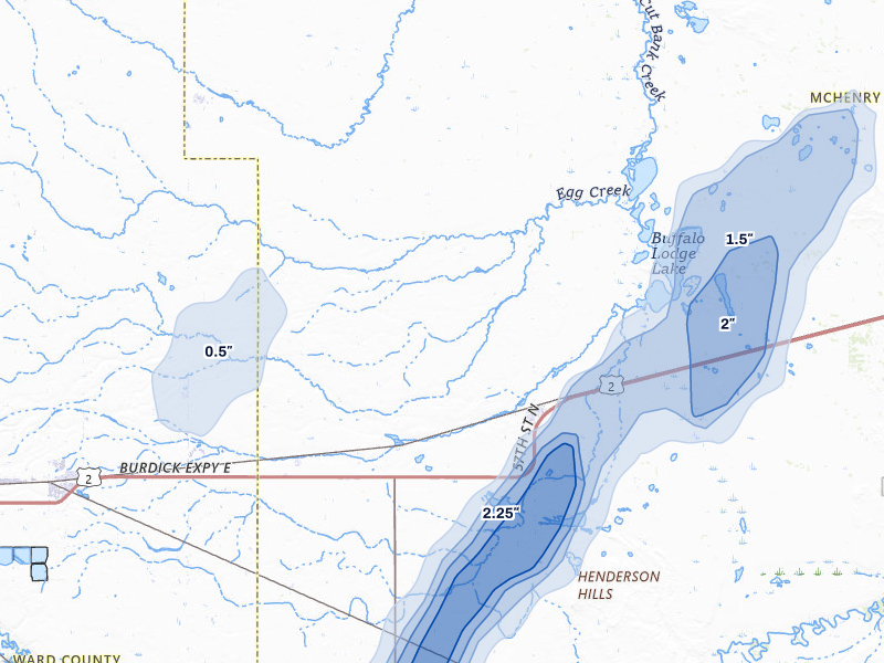 NEXRAD radar-signature map of the hail storm over Granville, ND on Jun 29, 2026