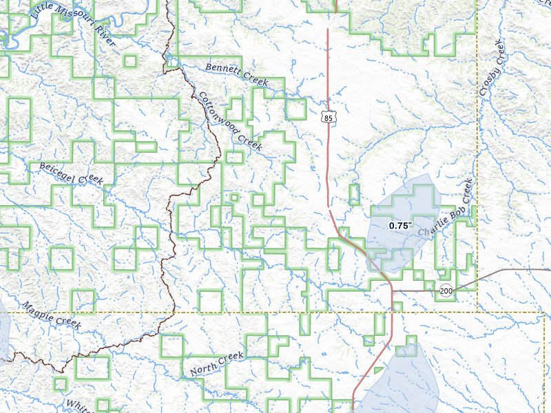 NEXRAD radar-signature map of the hail storm over Grassy Butte, ND on Jun 27, 2026