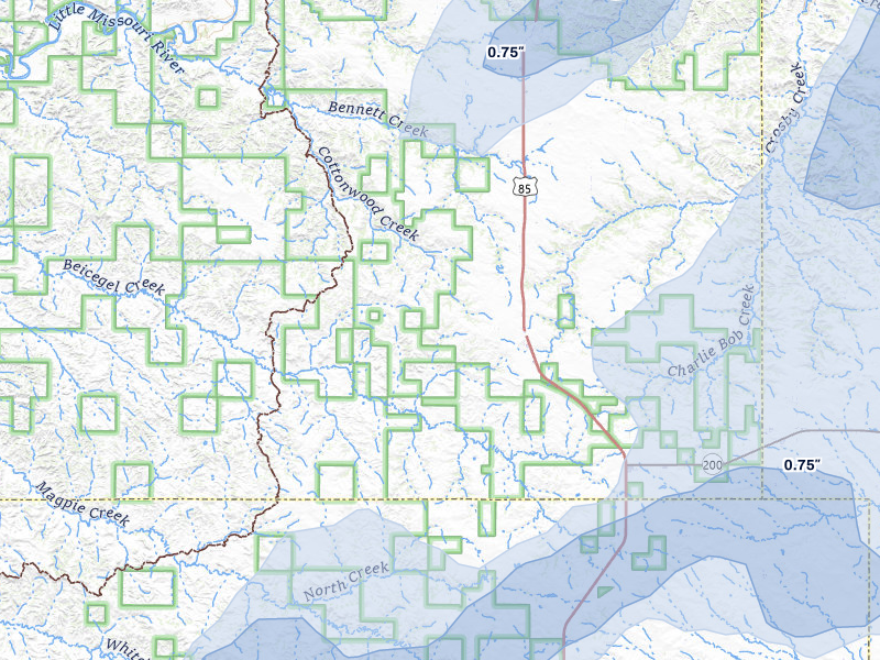 NEXRAD radar-signature map of the hail storm over Grassy Butte, ND on Jul 5, 2026