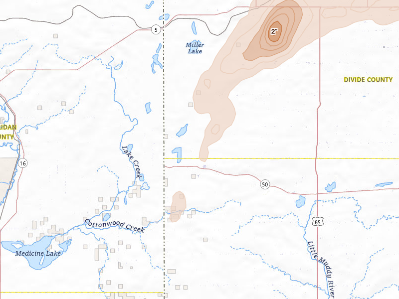 Radar-estimated hail-size map of the storm over Grenora, ND