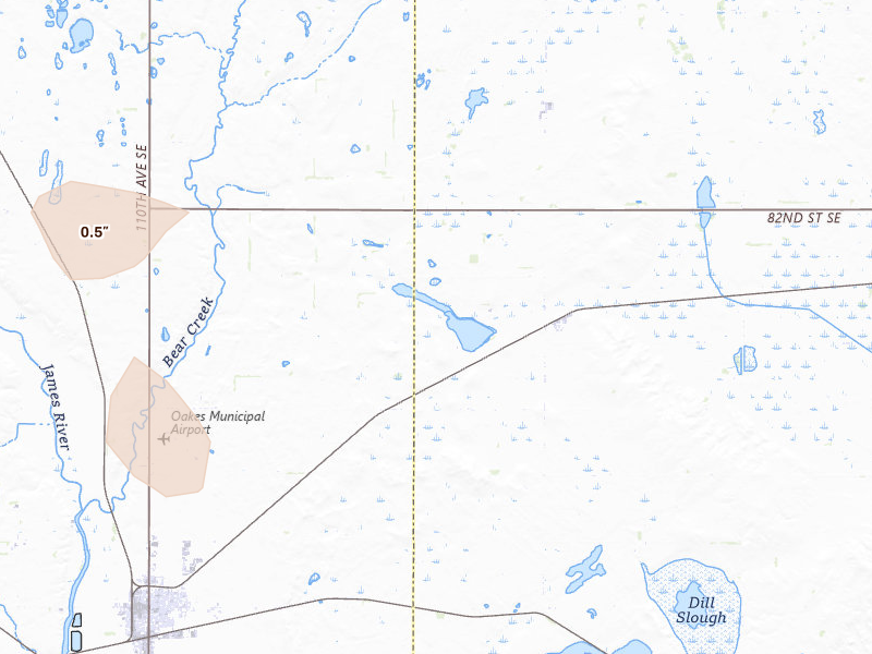 Radar-estimated hail-size map of the storm over Gwinner, ND on Jun 9, 2026