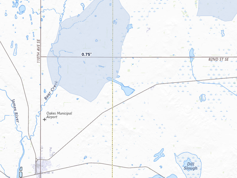 NEXRAD radar-signature map of the hail storm over Gwinner, ND on Jul 30, 2026