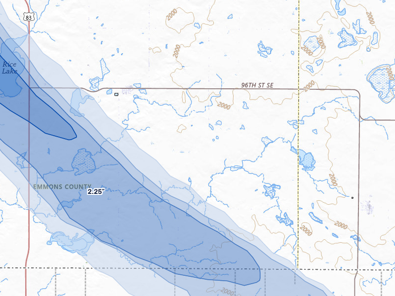 NEXRAD radar-signature map of the hail storm over Hague, ND on Aug 8, 2026