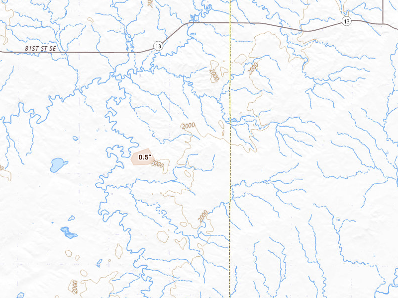 Radar-estimated hail-size map of the storm over Hague, ND