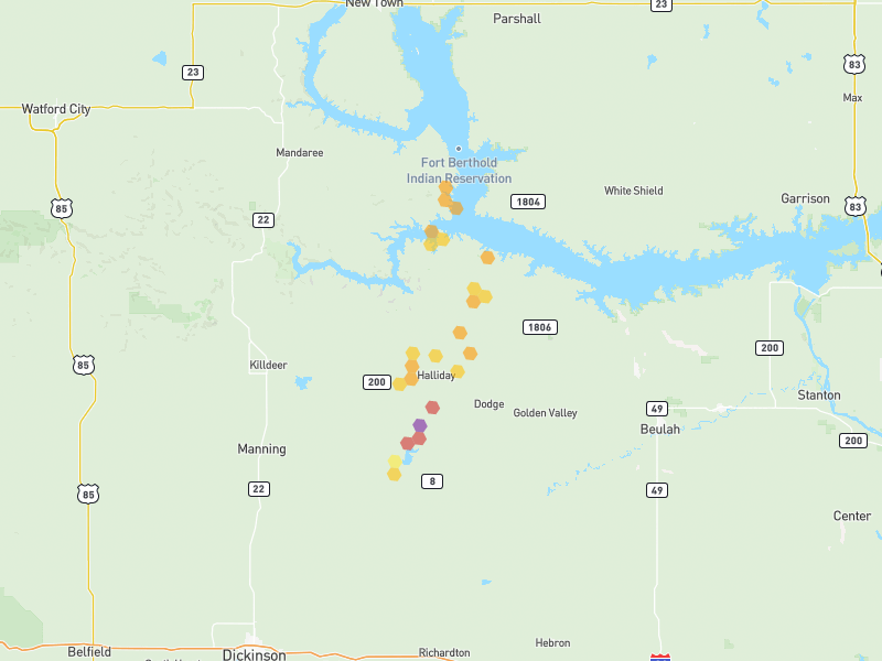 Hail map of Halliday, ND on Jun 9, 2026, hail up to 3.25"