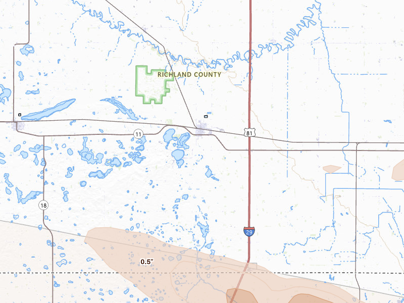 Radar-estimated hail-size map of the storm over Hankinson, ND on Jul 19, 2026