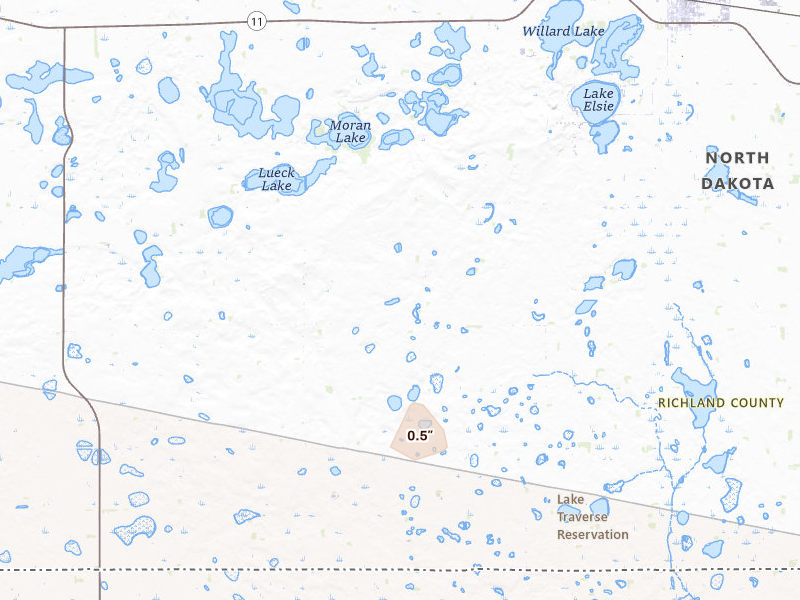 Radar-estimated hail-size map of the storm over Hankinson, ND