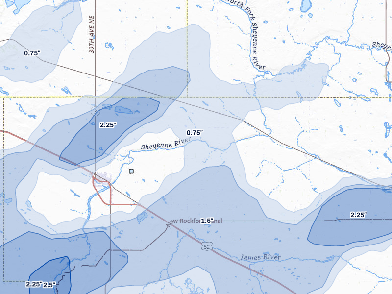 NEXRAD radar-signature map of the hail storm over Harvey, ND on Sep 3, 2026