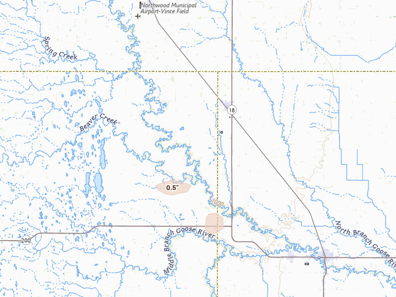 Radar-estimated hail-size map of the storm over Hatton, ND