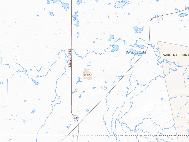 Radar-estimated hail-size map of the storm over Havana, ND on Jun 9, 2026