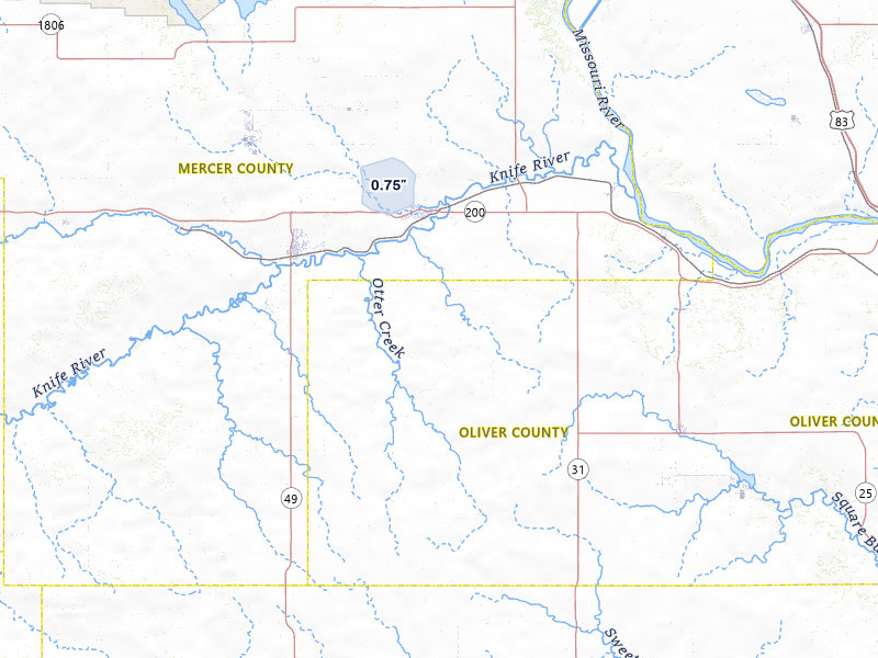 NEXRAD radar-signature map of the hail storm over Hazen, ND on May 31, 2026