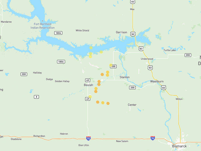 Hail map of Hazen, ND on Jun 28, 2026, hail up to 1.25"