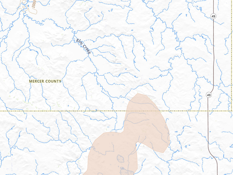 Radar-estimated hail-size map of the storm over Hebron, ND on Jun 27, 2026